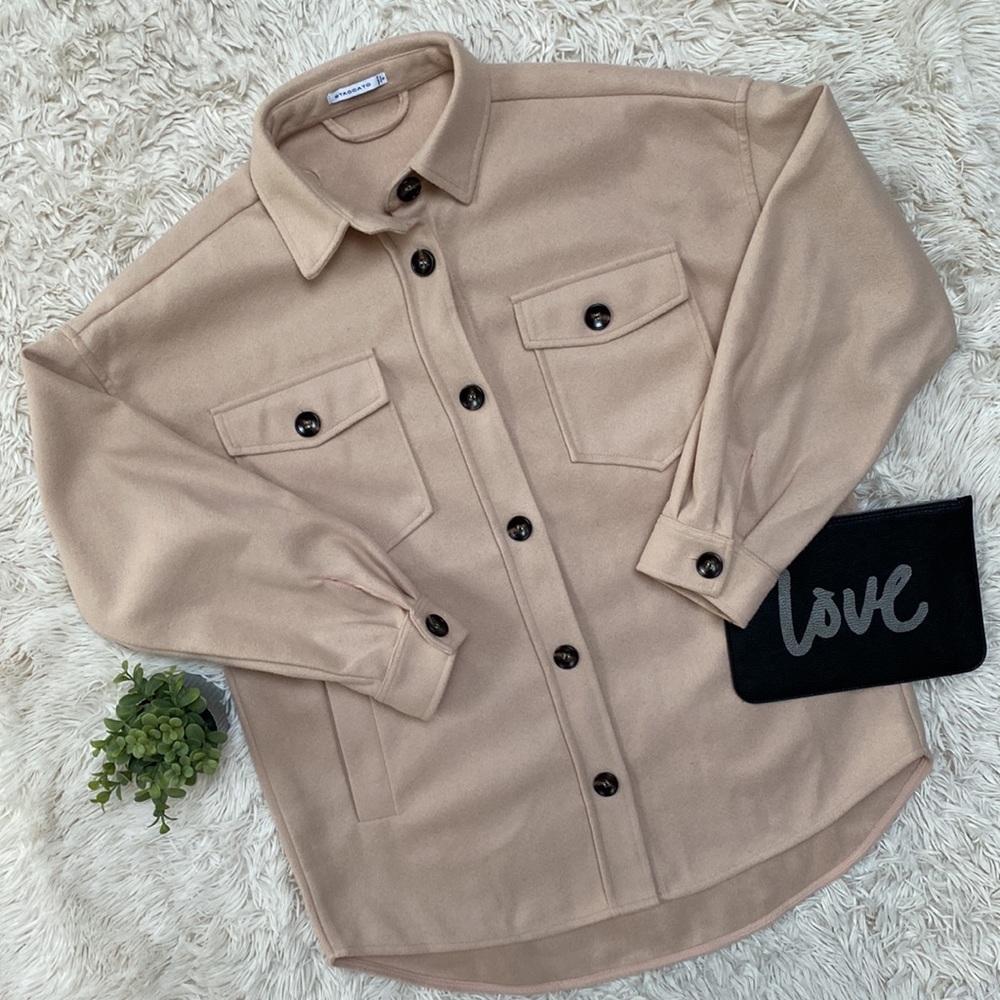 Staccato Button Down Shacket Tan - image 1